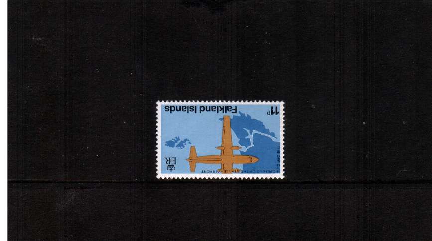 11p Opening of Stanley Airport. A superb unmounted mint single showing WATERMARK INVERTED superb unmounted mint. 
<br/><b>ZQF</b>