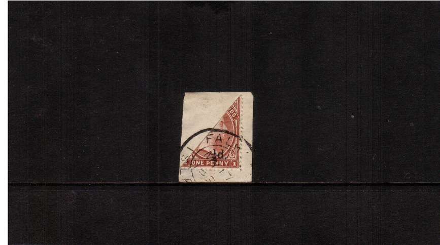 �d on half of 1d Red-Brown - watermark upright<br/>A fine used stamp tied to small piece removed to determine the watermark<br/>and then mounted back on the piece. This was the only way to see the watermark!
<br/><b>ZQF</b>