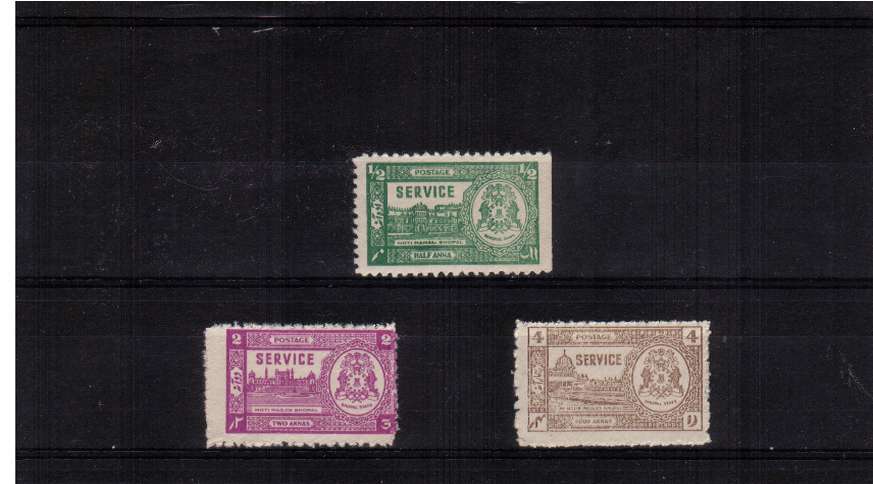 BHOPAL STATE - Superb unmounted mint set of three.
<br/><b>ZQJ</b>