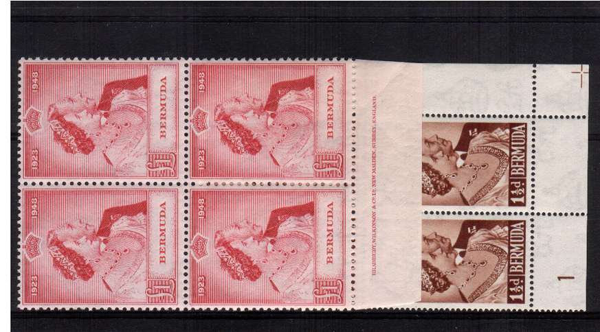 Silver Wedding set of two in superb unmounted mint blocks of four with imprint on the �1 value and Cylinder on the lower value,
<br/><b>SEARCH CODE: 1948RSW</b><br/><b>ZQJ</b>