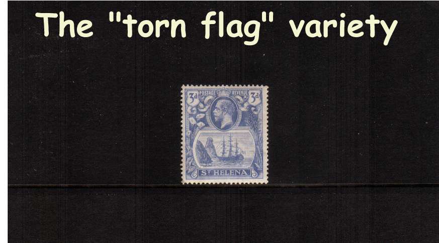 3d Bright Blue. A fine lightly mounted mint stamp showing the illustrated variety ''torn flag'' 

<br/><b>ZQG</b>
