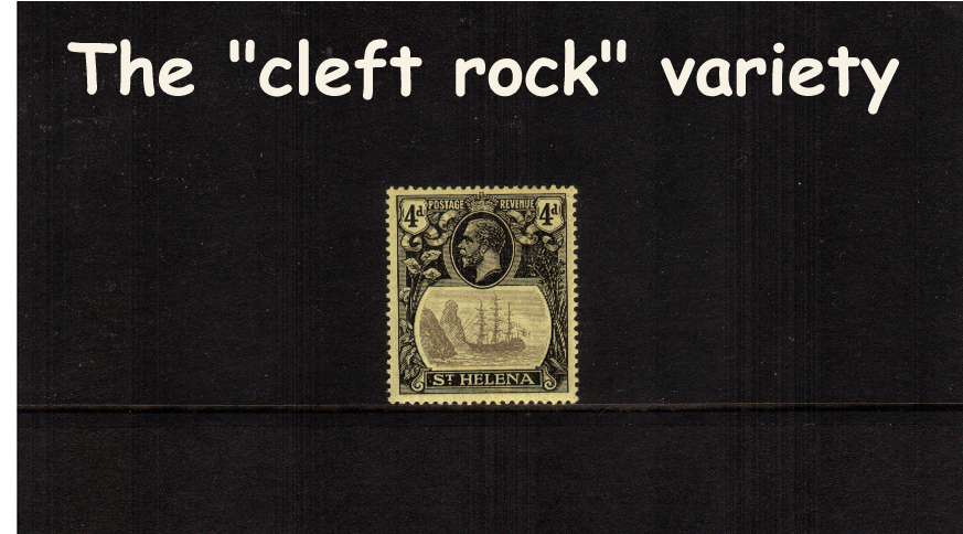4d Grey and Black on Yellow. A fine lightly mounted mint stamp showing the illustrated variety ''cleft rock'' 

<br/><b>ZQG</b>
