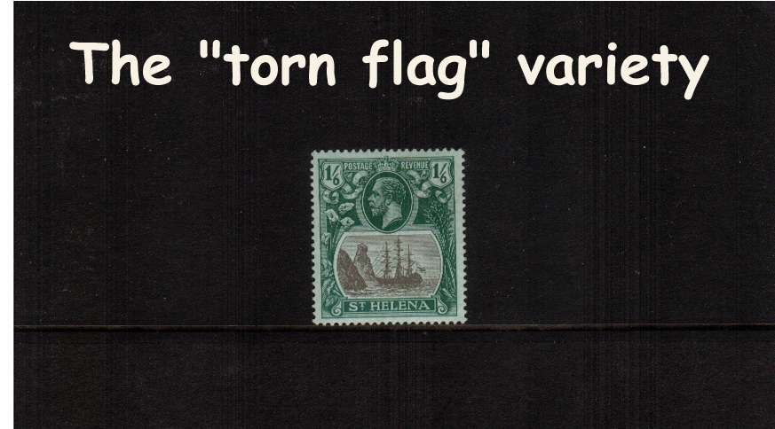 1/6d Grey and Green on Blue-green. A fine lightly mounted mint stamp<br/>showing the illustrated variety ''torn flag'' 

<br/><b>ZQG</b>