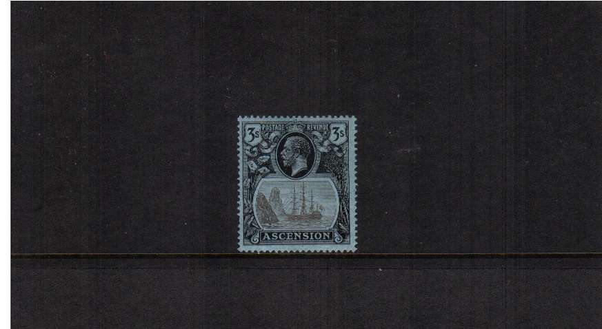 3/- Grey-Black and Black on Blue definitive single lightly mounted mint but with shortish perforation at left. SG Cat �90<br/><b>ZQP</b>