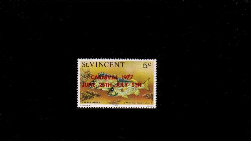 the 5c fish single with the CARNIVAL 1977 overprint in RED not Black.<br/>A superb unmounted mint single.