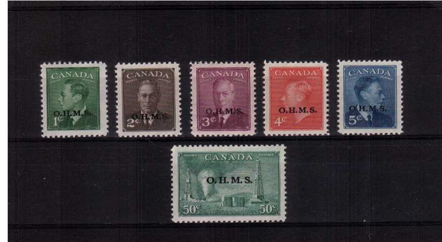 The Official set of six overprinted O.H.M.S. lightly mounted mint.