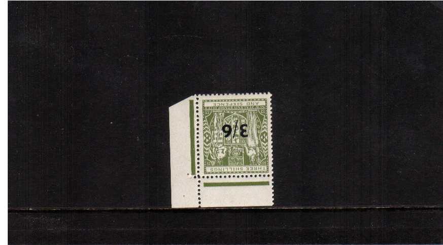 POSTAL FISCAL<br/>3/6 on 3/6d Grey-Green. A superb unmounted mint NE corner single clearly showing WATERMARK INVERTED
<br/><b>ZQX</b>