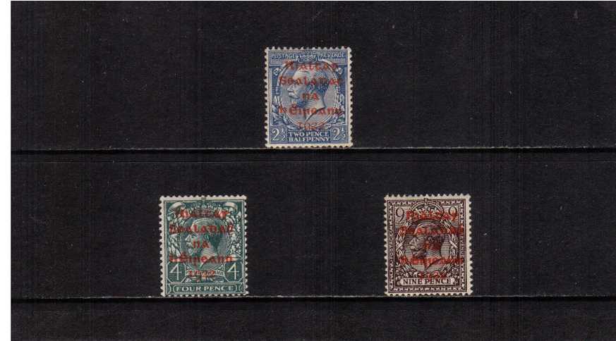 The ''DOLLARD'' set of three with RED overprint lightly mounted mint.

