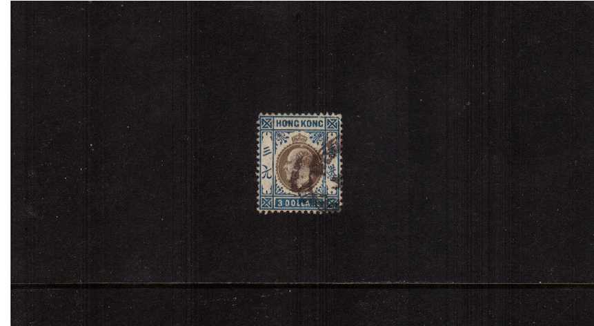 $3 Slate and Dull Blue - Watermark Multiple Crown<br/>
A superb fine used stamp cancelled just to the right of profile by part CDS. Superb!
<br/><b>AQG</b>