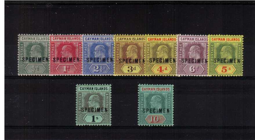 The Edward 7th set of nine overprinted ''SPECIMEN''.<br/>A fine and fresh lightly mounted mint set.<br/>Please note there is no SG 31s as it was never issued! 
<br/><b>ZKG</b>