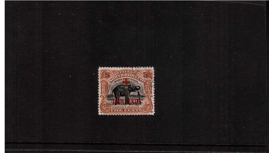 5c Indian Elephant single overprinted 'FOUR CENTS'' with CDS cancel.