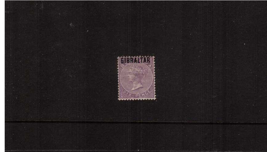 The 6d Deep Lilac of ''BERMUDA'' overprinted ''GIBRALTAR''.<br/>
A good mounted mint single.
