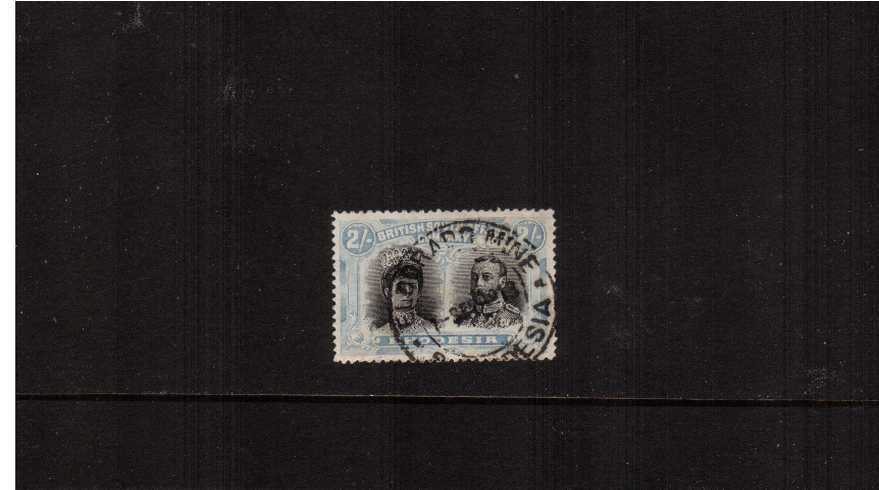 2/- Black and Dull Blue - Perforation 14<br/>A good fine used stamp.<br><b>ZKX</b>