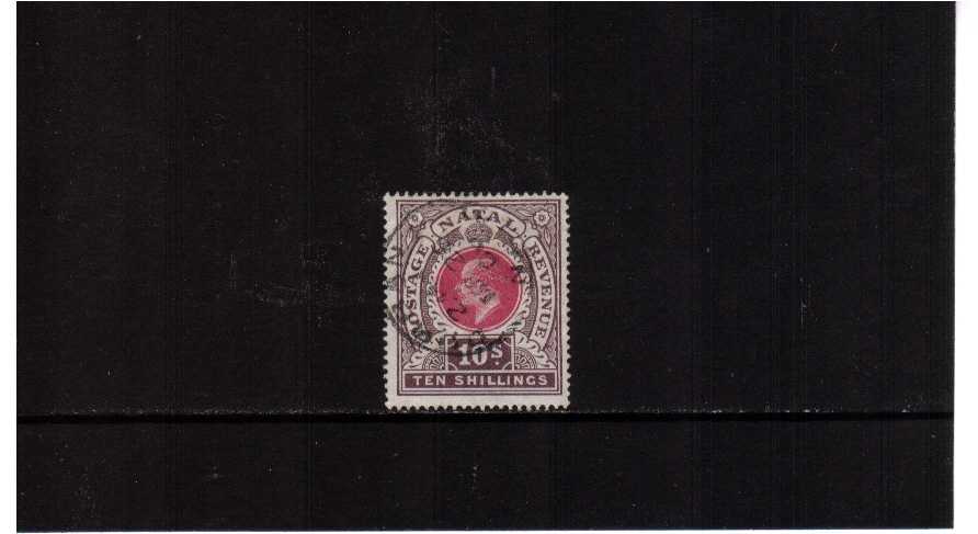 10/- Deep Rose and Chocolate cancelled with a central CDS for DURBAN
