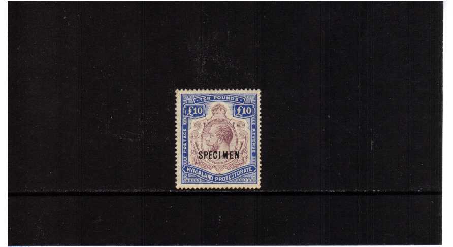 �10 Purple and Dull Ultramarine mounted mint overprinted SPECIMEN.  SG Cat �400 for the SPECIMEN �2750 without!