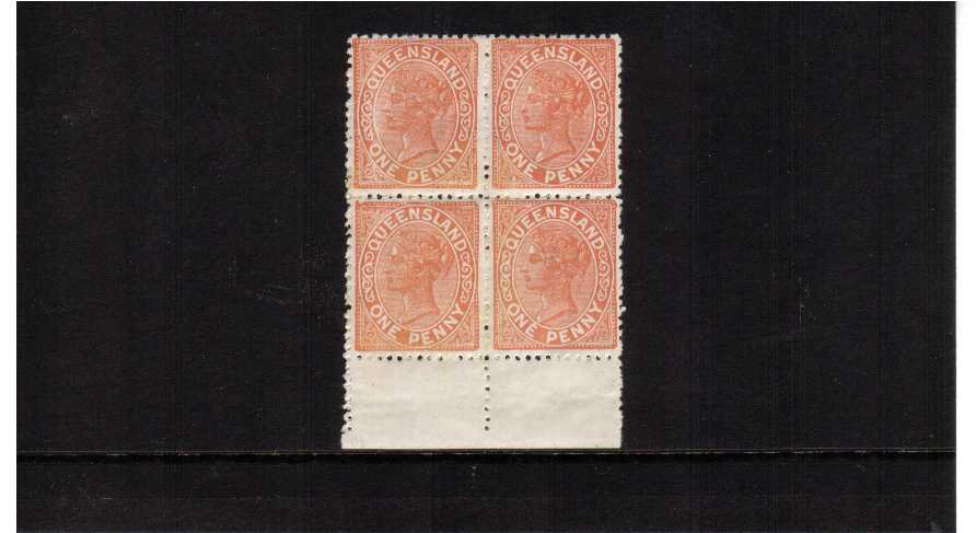 QUEENSLAND - lower marginal block of four lightly mounted mint showing the variety 