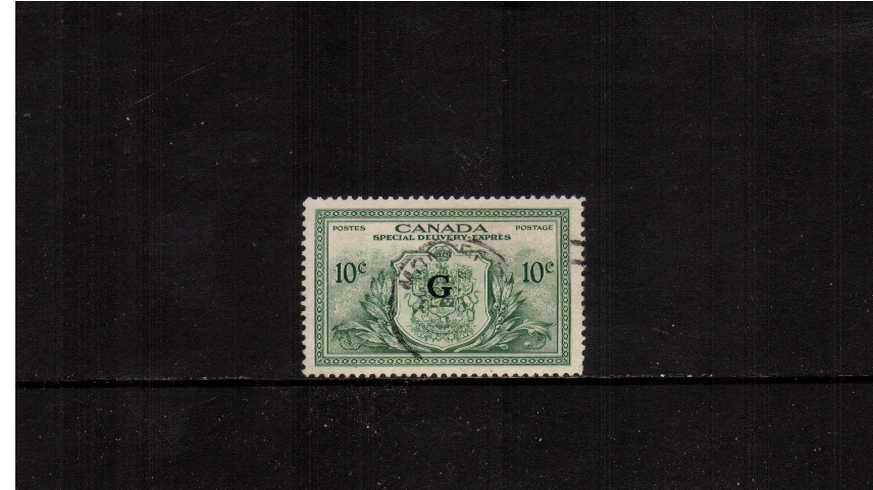 10c Green Special Delivery with O.H.M.S. overprint.<br/>
A superb fine used stamp. <br><b>XQX</b>
