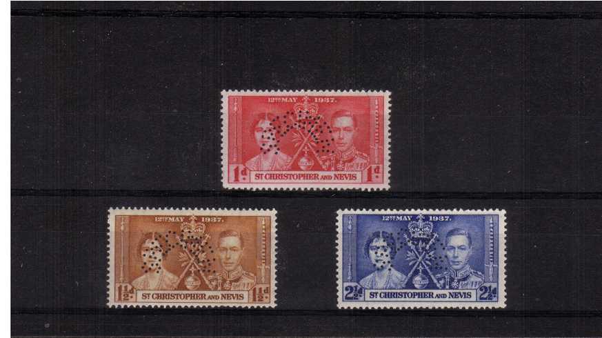 The Coronation set of three fine lightly mounted mint perfined ''SPECIMEN''.
<br/><b>XFX</b>