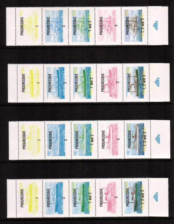 Mail Ships set of four<br/>The progressive colour trials in complete vertical strips of five for the four values