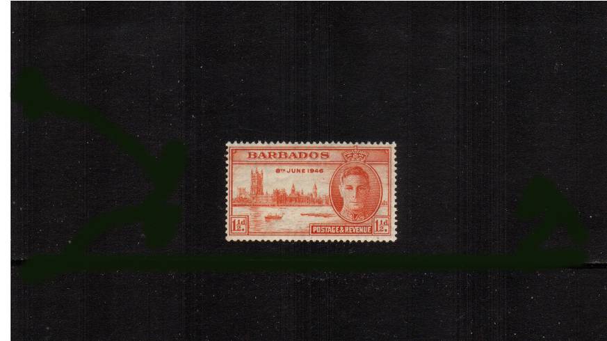 The 1d Victory single lightly mounted mint<br/>showing the SG illustrated variety ''Two Flags on Tug''.
