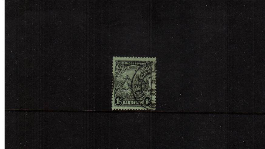 1/- Black on Emerald - Perforation 13x12  - ''Postage & Revenue''.<br/>A superb fine used single. SG Cat 50