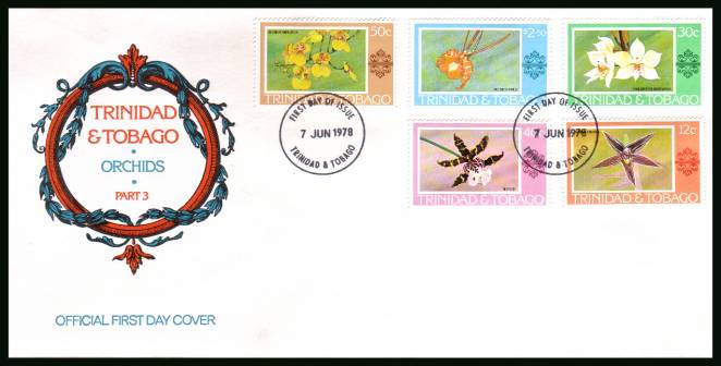 The Orhids part of the Definitive set<br/>on an unaddressed official First Day Cover. SG Cat for singles 14.00