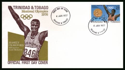Hasely Crawford - Gold Medalist <br/>on an unaddressed official First Day Cover.