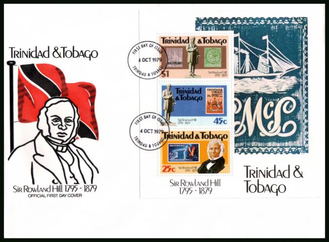 Centenary of Sir Rowland Hill minisheet<br/>on an unaddressed official First Day Cover.