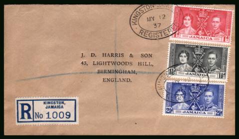 Coronation set of three<br/>on a plain REGISTERED First Day Cover.