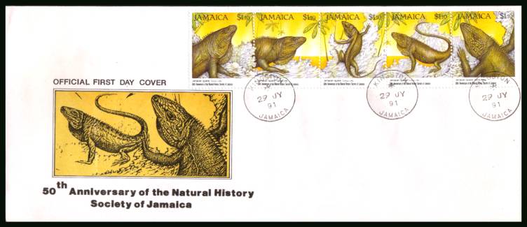 Natural History Society - Iguanas strip of five<br/>on an official unaddressed First Day Cover.
