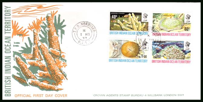 Coral<br/>cancelled with a  T.P.O. NORDVAER steel CDS on an illustrated First Day Cover