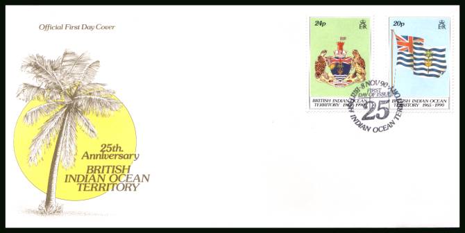 25th Anniversary of British Indian Ocean Territory <br/>cancelled with special cancel on an illustrated First Day Cover