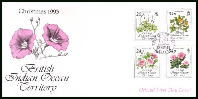 Chrismas - Flowers<br/>cancelled with special cancel on an illustrated First Day Cover
