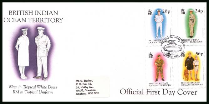 Uniforms<br/>cancelled with special cancel on an illustrated, label addressed  First Day Cover
