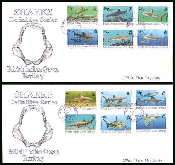 The Sharks definitive set of twelve on a pair of official, unaddressed  First Day Covers