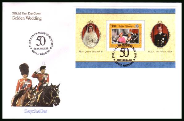 Golden Wedding of The Queen
minisheet<br/>on an unaddressed illustrated First Day Cover