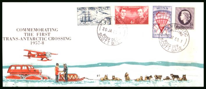 The first complete definitive set of four<br/>on an official unaddressed official First Day Cover