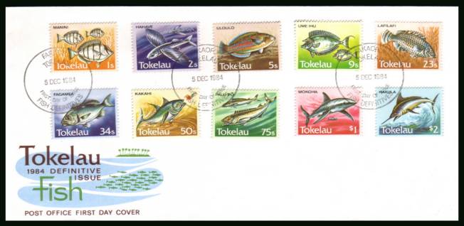 The Fishes definitive set of ten<br/>on an unaddressed illustrated First Day Cover 

