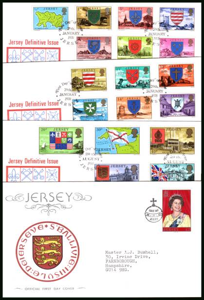 The definitive set of nineteen<br/>on four matched identically typed addressed illustrated First Day Covers 

