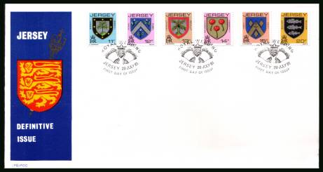 The ''Arms of Jersey Families'' 11p-20p
<br/>on an official unaddressed illustrated First Day Cover 

