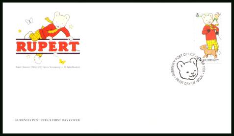 Rupert Bear single<br/>on an official unaddressed illustrated First Day Cover 

