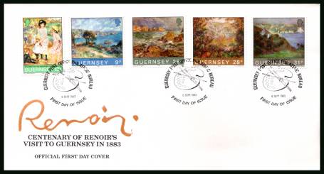 Centenary of Renoir's visit to Guernsey<br/>on an official unaddressed illustrated First Day Cover 

