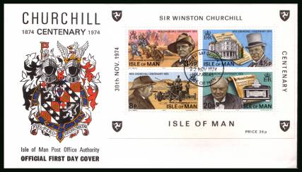 Centenary of Sir Winston Churchill minisheet<br/>on an unaddressed illustrated official First Day Cover