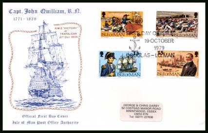 Death Anniversary of Captain John Quilliam<br/>on a label addressed illustrated official First Day Cover