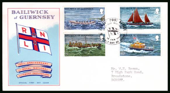 Anniversary of Royal National Lifeboat Instutution<br/>
on an official typed addressed illustrated First Day Cover 

