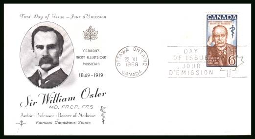 50th Death Anniversary of Sir William Osler<br/>on an unaddressed First Day Cover.