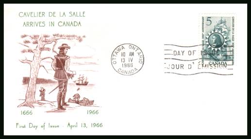 La Salle's Arrival in Canada<br/>on an unaddressed First Day Cover.