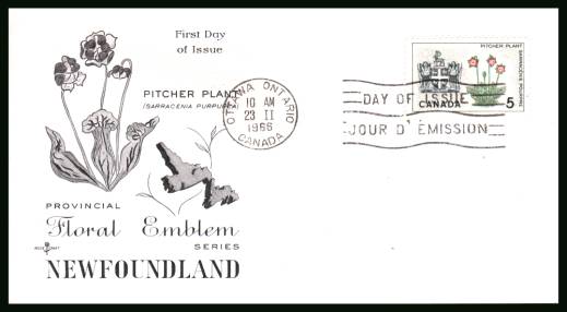 Provincial Emblems - Newfoundland single<br/>on an unaddressed First Day Cover.