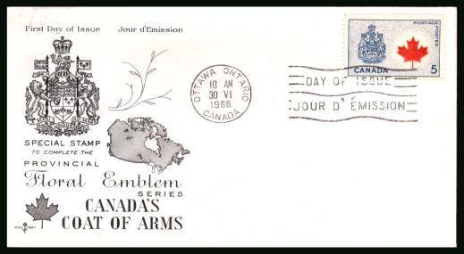 Provincial Emblems - Canada Maple Leaf single
<br/>on an unaddressed First Day Cover.