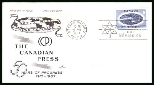 The Canadian Press<br/>on an unaddressed First Day Cover.